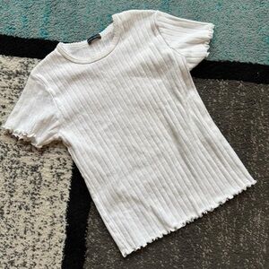 Brandy Melville White Ribbed Short Sleeve Top